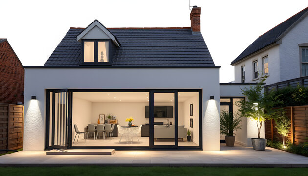 Annexe house extension, UK home improvement isolated with white highlights, png