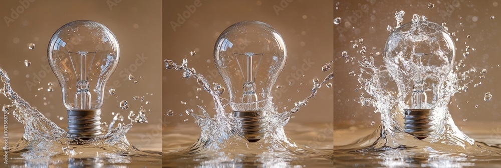 Poster lightbulb splashing into water with dramatic water splashes