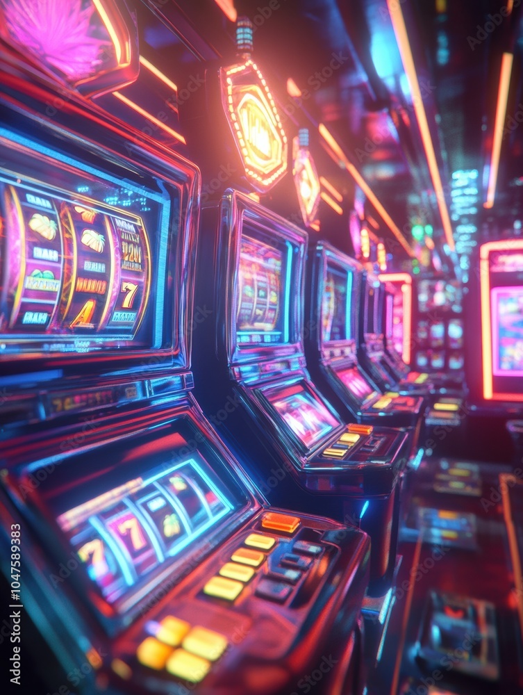 Aufkleber a row of colorful slot machines features bright lights and animated reels, enticing players with a c