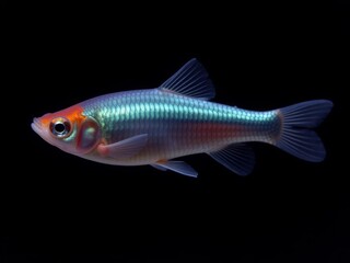 Closeup of neon tetra fish with vibrant colors
