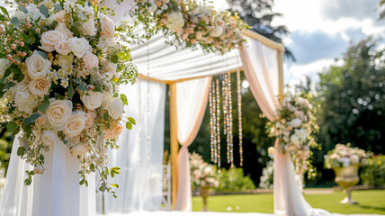 Cottage wedding decoration in the countryside, floral decor and event celebration, flowers, wedding aisle, wedding cake and tablescape, English country style idea