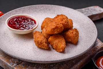 Brie cheese or camembert fries in breading, fast food, takeaway
