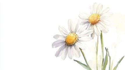 Obraz premium Botanical Chamomile Illustration. Hand-Painted Watercolor Drawing of Aromatic Herbal Flower on White Background
