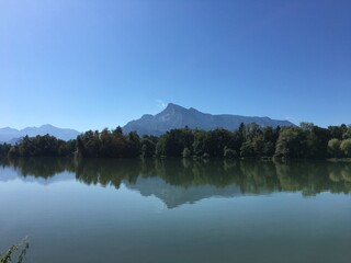 reflective lake in the mountains