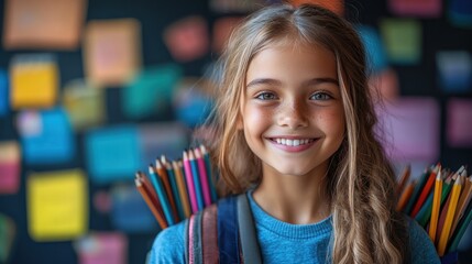 Smiling Girl with Pencils
