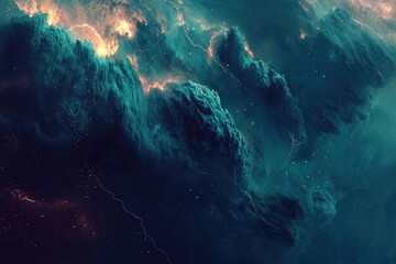 Fototapeta premium Cosmic Clouds and Stars with Lightning Bolts