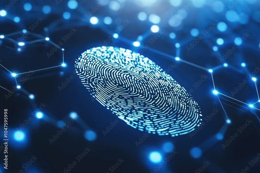 Poster Abstract Fingerprint with a Blue Glow and Hexagon Pattern