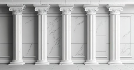 A set of Greek-style white marble columns on the right side of an empty wall
