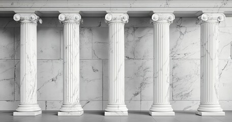 A set of Greek-style white marble columns on the right side of an empty wall
