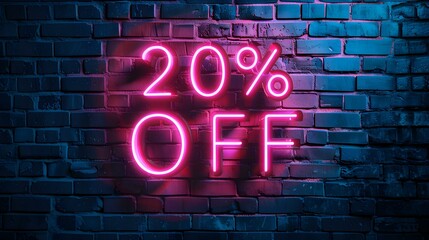 Blush Neon '20% OFF' Sign on a Brick Wall