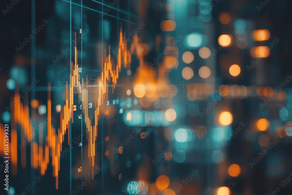 Aufkleber abstract stock market data visualization with city lights in the background