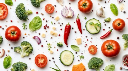 Many types of vegetables are on a white background