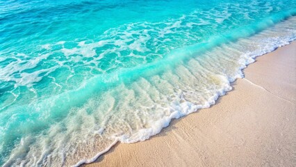 Beautiful Soft blue ocean wave on a fine sandy beach. Summer pink sand beach with soft blue ocean waves and beautiful fine sand pink color. Crystal clear turquoise ocean water gently washes the sandy 