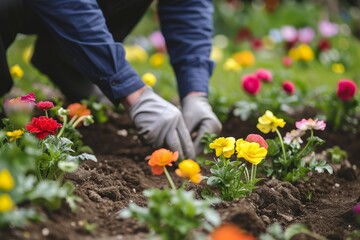Fototapeta premium Gardener Cultivates Floral Treasures