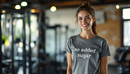 Health and fitness concept with no added sugar message on activewear for gym enthusiasts
