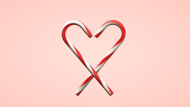 Illustration, 3d rendering, christmas candy in the shape of a heart, new year holidays, candy on a solid background, 2025, new year, gift card, white, pink, red, colors, holidays, fun, sweets, love