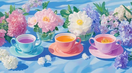 Whimsical Tea Party with Colorful Floral Arrangements