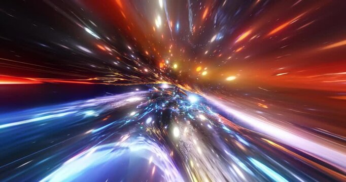Warp Speed Adventure, Futuristic Warp Tunnel. interstellar travel through the cosmos at warp speed. explore the mysteries of the universe, nebula clouds and cosmic bursts. 4K loop