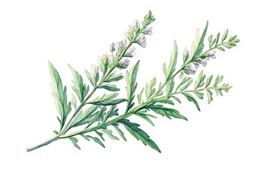 Fototapeta premium Aromatic Wormwood Herb Watercolor Illustration for Natural Health Therapy
