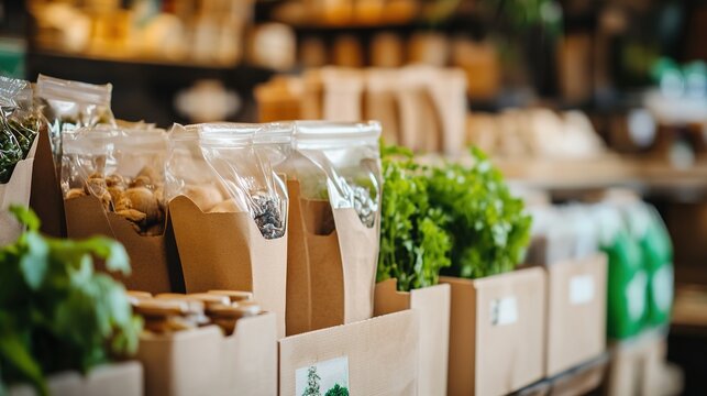 Eco-friendly packaging in sustainable grocery store