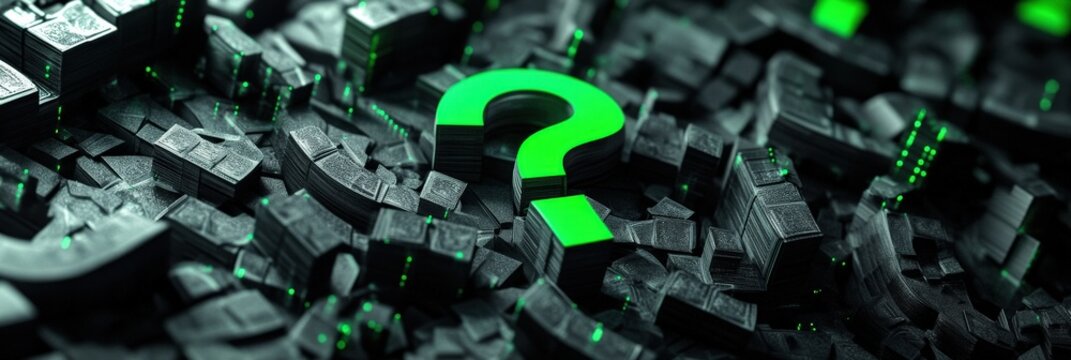 Green Question Mark. Black Background with 3D Rendering of Signs in Finance Concept - Powered by Adobe