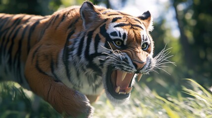 Obraz premium Growl. Furious Tiger Wildlife in Action - Aggressively Sprinting