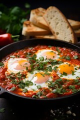 Fototapeta premium Savory Israeli Shakshuka with Poached Eggs