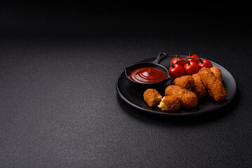 Delicious crispy cheese sticks with mozzarella, salt and spices