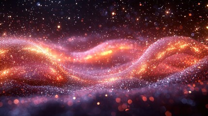 A stunning cosmic landscape with swirling patterns of stars and galaxies illuminated in vibrant hues during a starry night