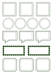 Stickers for digital diaries, green frames, sticker tags, daily notes, green color, elements for a notebook.