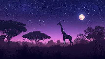 Enchanted savannah nightscape starry sky silhouetted wildlife ethereal moonlight serene atmosphere. Savanna Night Sky. Illustration