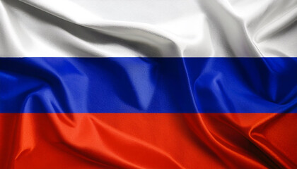 Obraz premium Russian Federation flag waving in the wind. Russian Federation blowing, soft and smooth silk. Cloth fabric texture ensign background. Use it for national day and country occasions concept