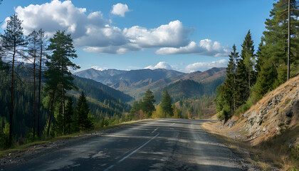 Fototapeta premium Beautiful view of asphalt road and conifer forest in mountains
