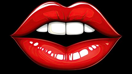 Beauty shot focusing on glossy red lips, with a perfect pout, designed for a lipstick advertisement that highlights the bold, fashionable allure.
