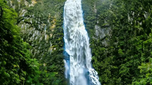 Take breathtaking vertical video Shannon Falls waterfall located Squamish just north Vancouver beautifully captured 4K UHD format park falling power majestic 