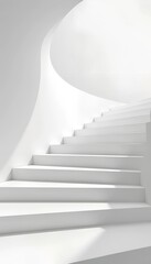 Obraz premium Minimalist White Staircase with Curved Design