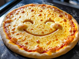 A pizza with a smiley face on top of it