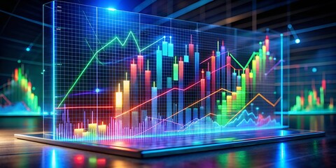 A holographic display of a trading graph that morphs in real-time, showcasing market fluctuations.
