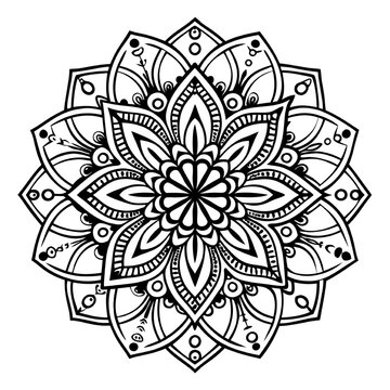 recommend clip art: Intricate Mandala:  Black and white line art mandala design with intricate patterns and details. perfect for coloring pages, meditation, or yoga.  