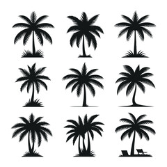 Obraz premium Silhouette set of palm trees vector illustration