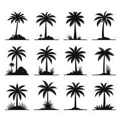 Obraz premium Silhouette set of palm trees vector illustration