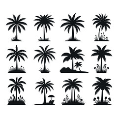 Silhouette set of palm trees vector illustration