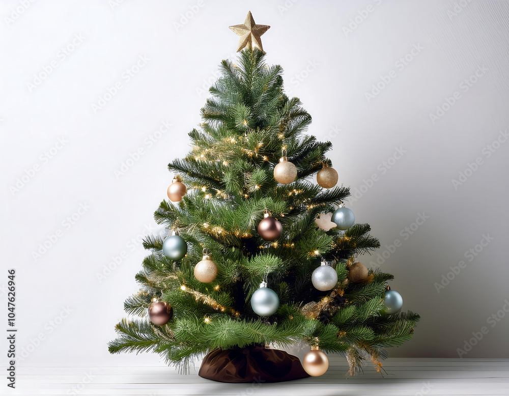 Poster Decorated Christmas tree sits atop white background with empty space for added text and des_1(218)