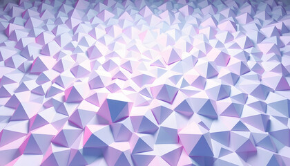 Fototapeta premium Bright Futuristic Surface with Tetrahedrons. White, Blue and Pink Geometric 3d Texture isolated with white highlights, png
