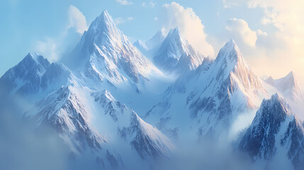 Obraz premium Peaks with sharp peaks and snow-capped slopes. Snow-Capped Peaks. Illustration