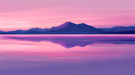 Obraz premium Pink saltlake with vibrant hues of pink and purple reflections, pink, saltlake, vibrant, hues, purple, reflections, serene. Salt Flats. Illustration