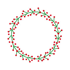 Tiempo de Navidad. Logo con corona navideña circular de ramas y bayas de muérdago o acebo para tarjetas y felicitaciones © teracreonte