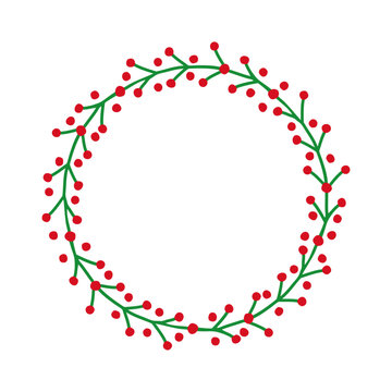 Tiempo de Navidad. Logo con corona navide&ntilde;a circular de ramas y bayas de mu&eacute;rdago o acebo para tarjetas y felicitaciones
