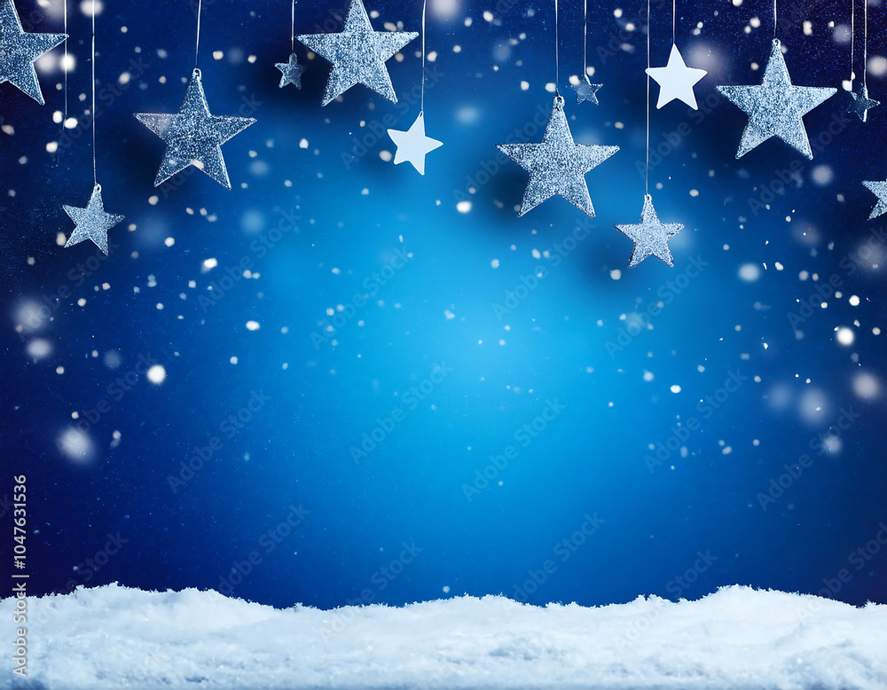 Poster copy space for text over blue snowy background with stars and empty space for a festive ver_1(199)