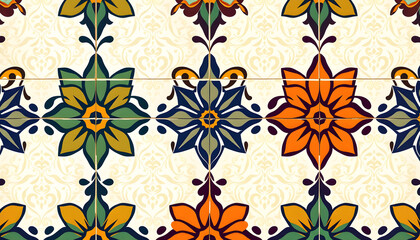 Traditional ornate portuguese tiles azulejos. Vintage pattern for textile design. Geometric mosaic, majolica. Seamless geometric pattern. Vector decorative background. Vintage floral pattern isolate